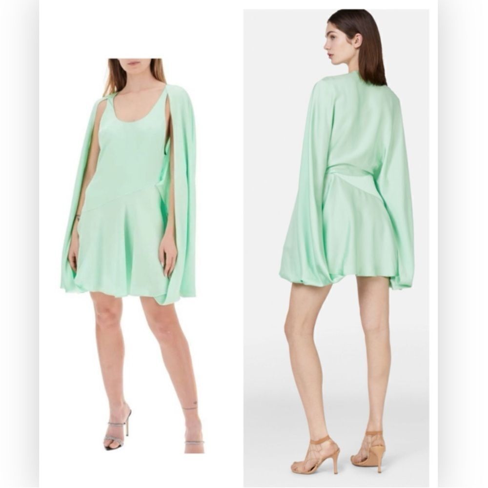 STELLA MCCARTNEY Fluo Mint Mini Cape Dress 16 NWT $2100